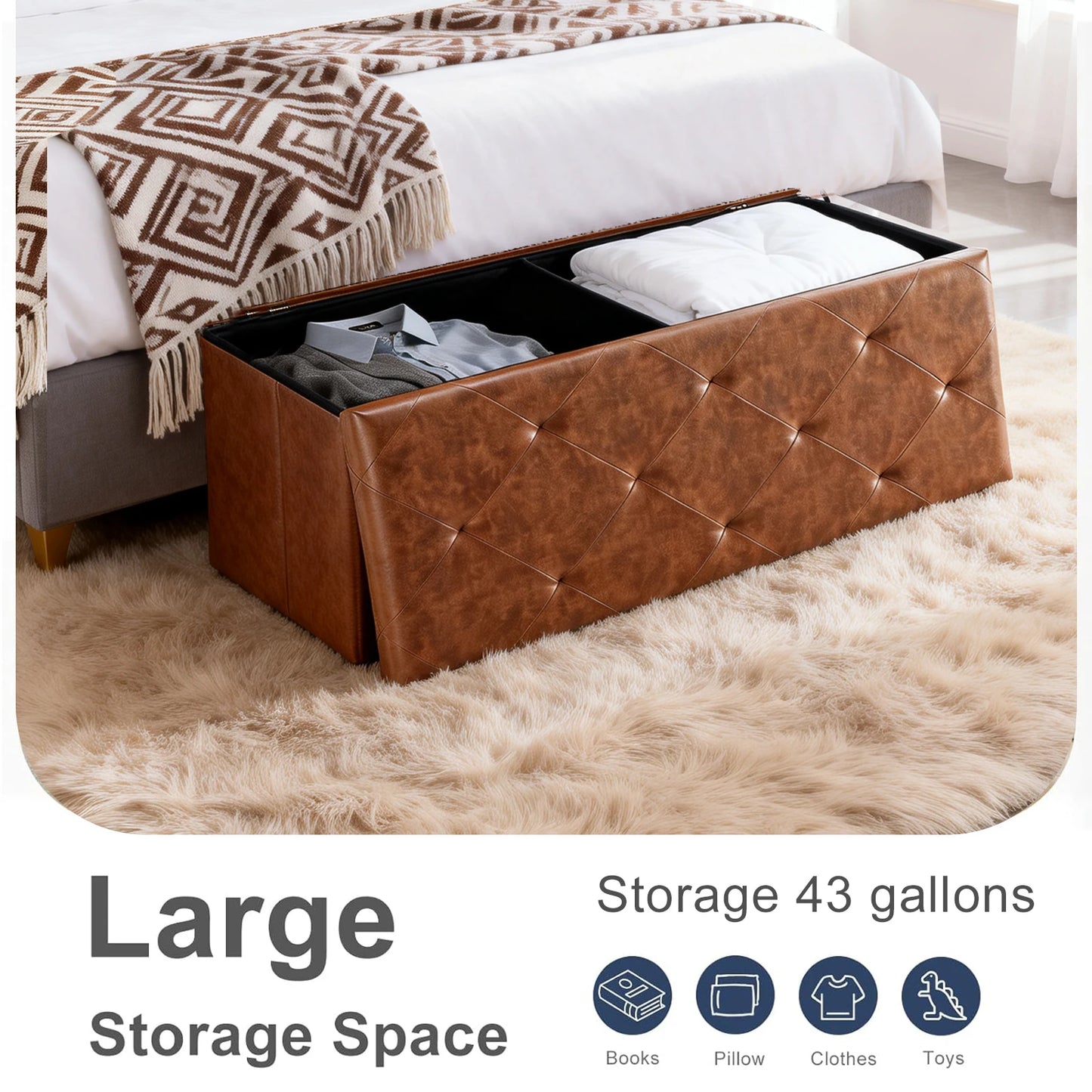 Sarenzoon Tufted Faux Leather Storage Folding Footrest Ottoman