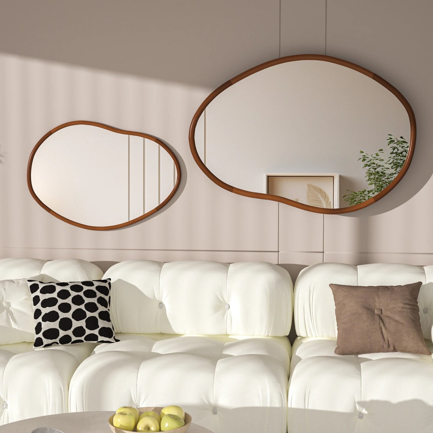 Mid Century Asymmetrical Wood Frame Wall Mirror Decorative Accent