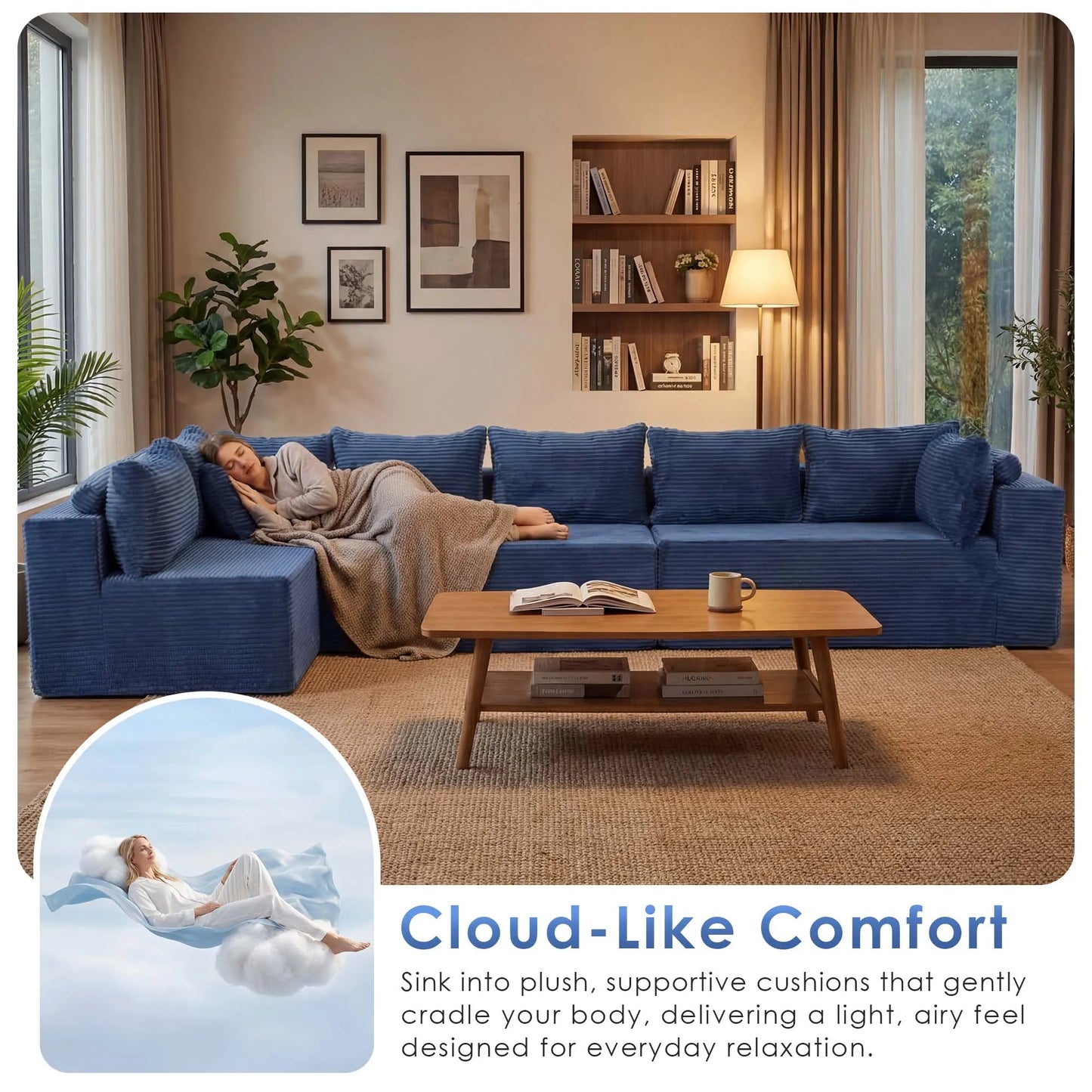 Redlife Contemporary Modular Sectional Sofa With Ottoman