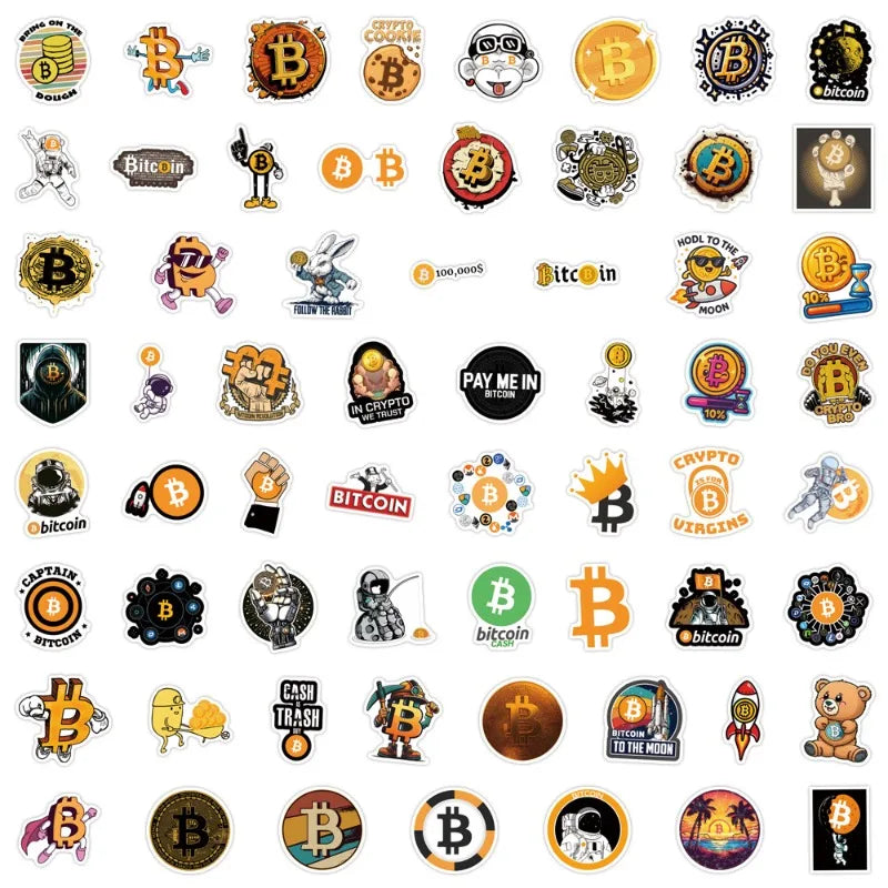 Cartoon Bitcoin Crypto Vinyl Decal Sticker Pack For Gadgets
