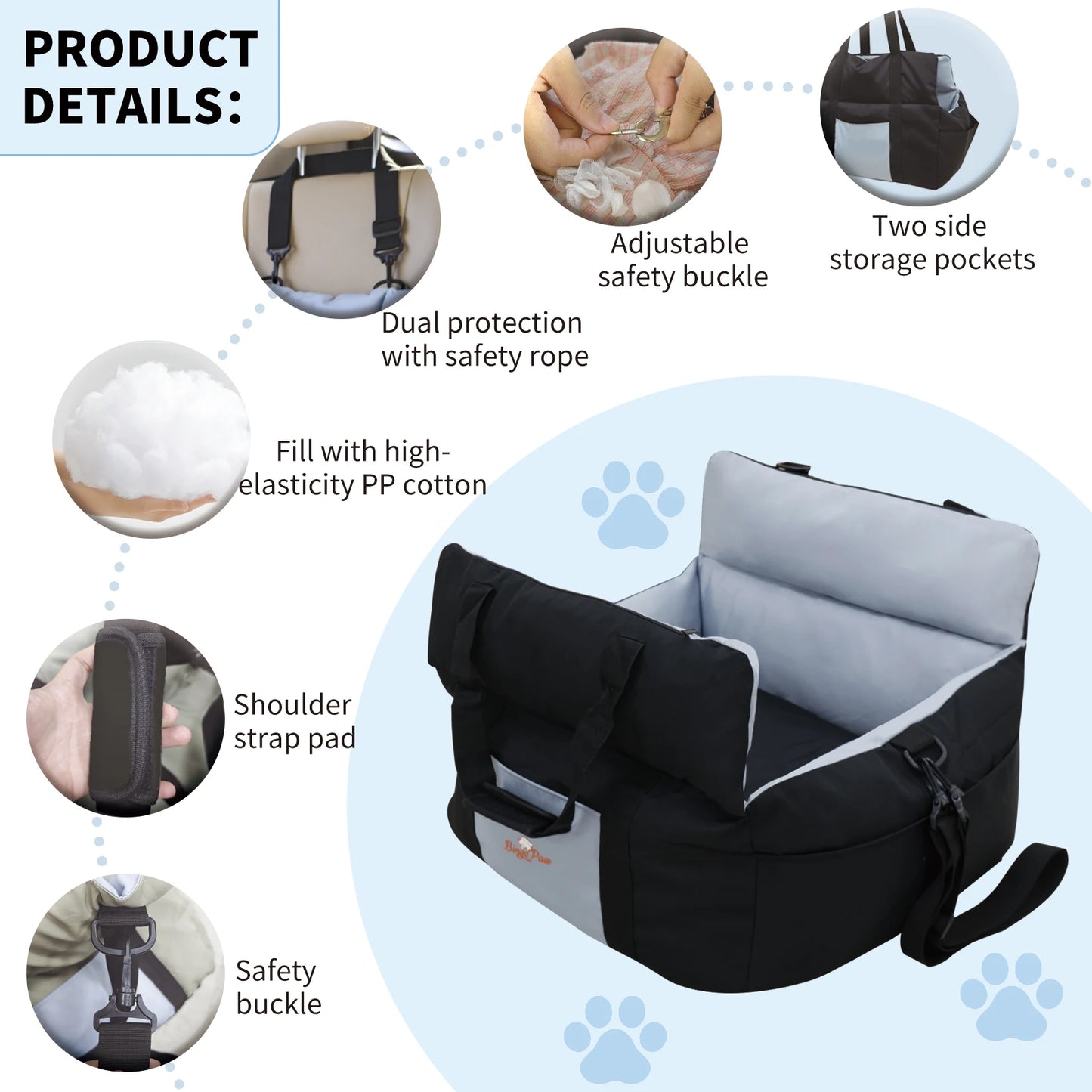 Borwart Portable Dog Booster Seat With Safety Belt Cover