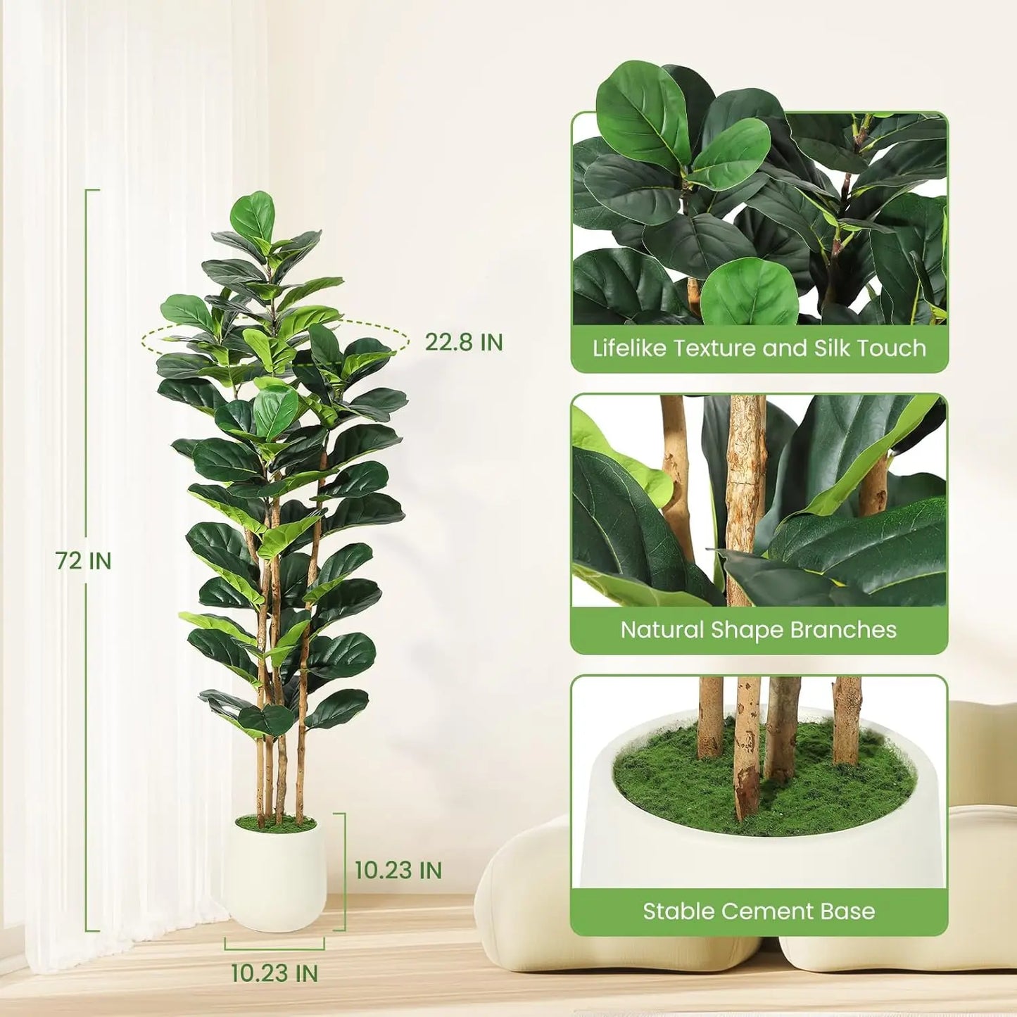 HiMiss Artificial Fiddle Leaf Fig Tree With Decorative Pot