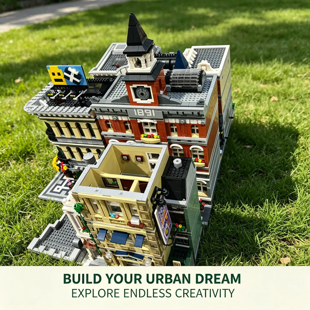 Grand Emporium City House Street View Building Blocks Set With Police Station And Town Hall Models For Display