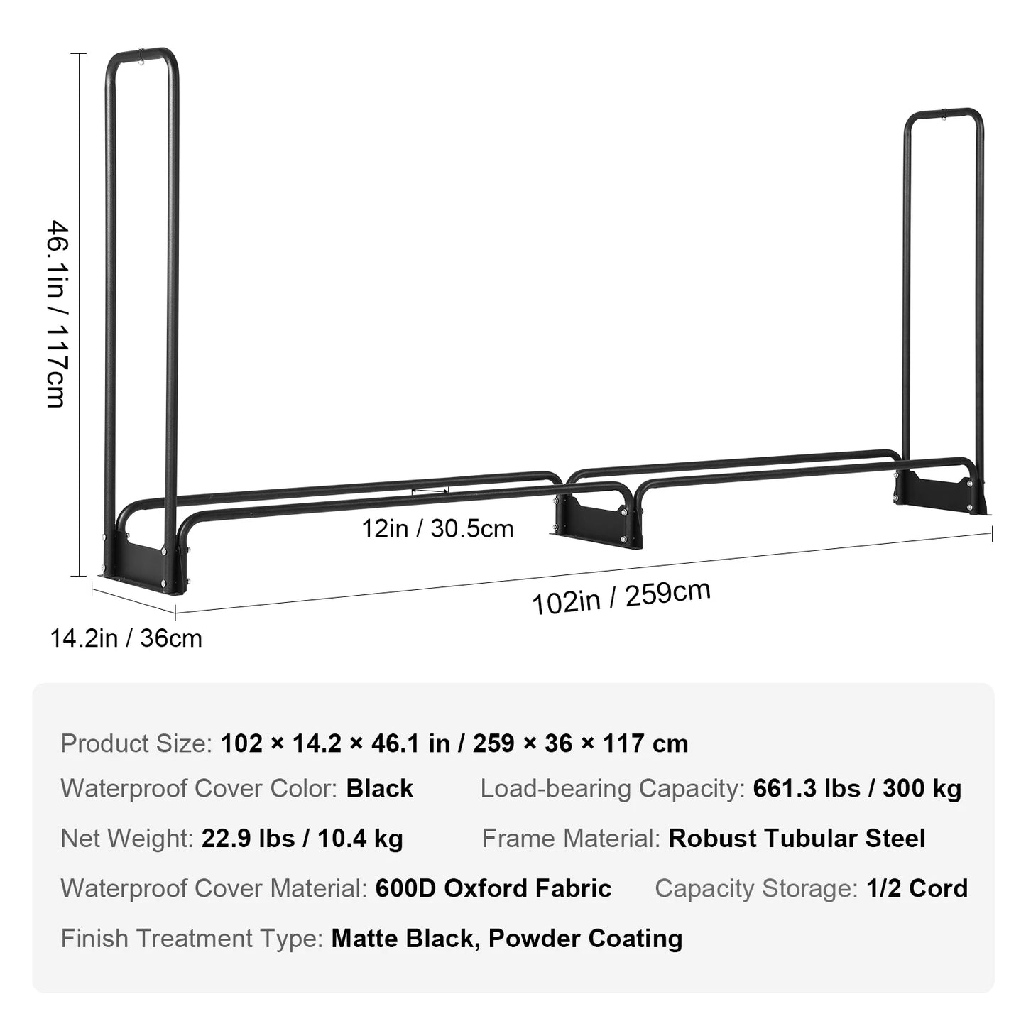SucceBuy Outdoor Firewood Storage Rack With Waterproof Cover