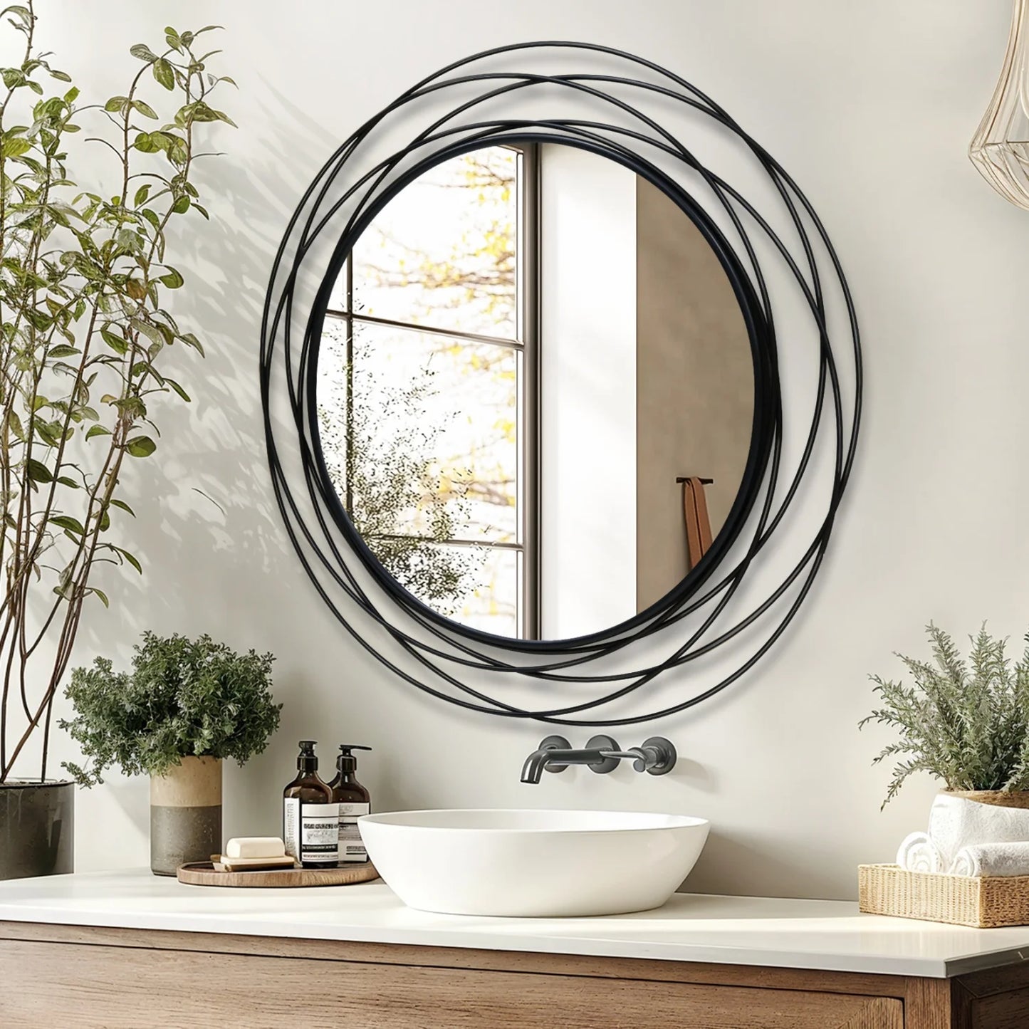 Round Iron Wire Frame Decorative Wall Mirror For Modern Home