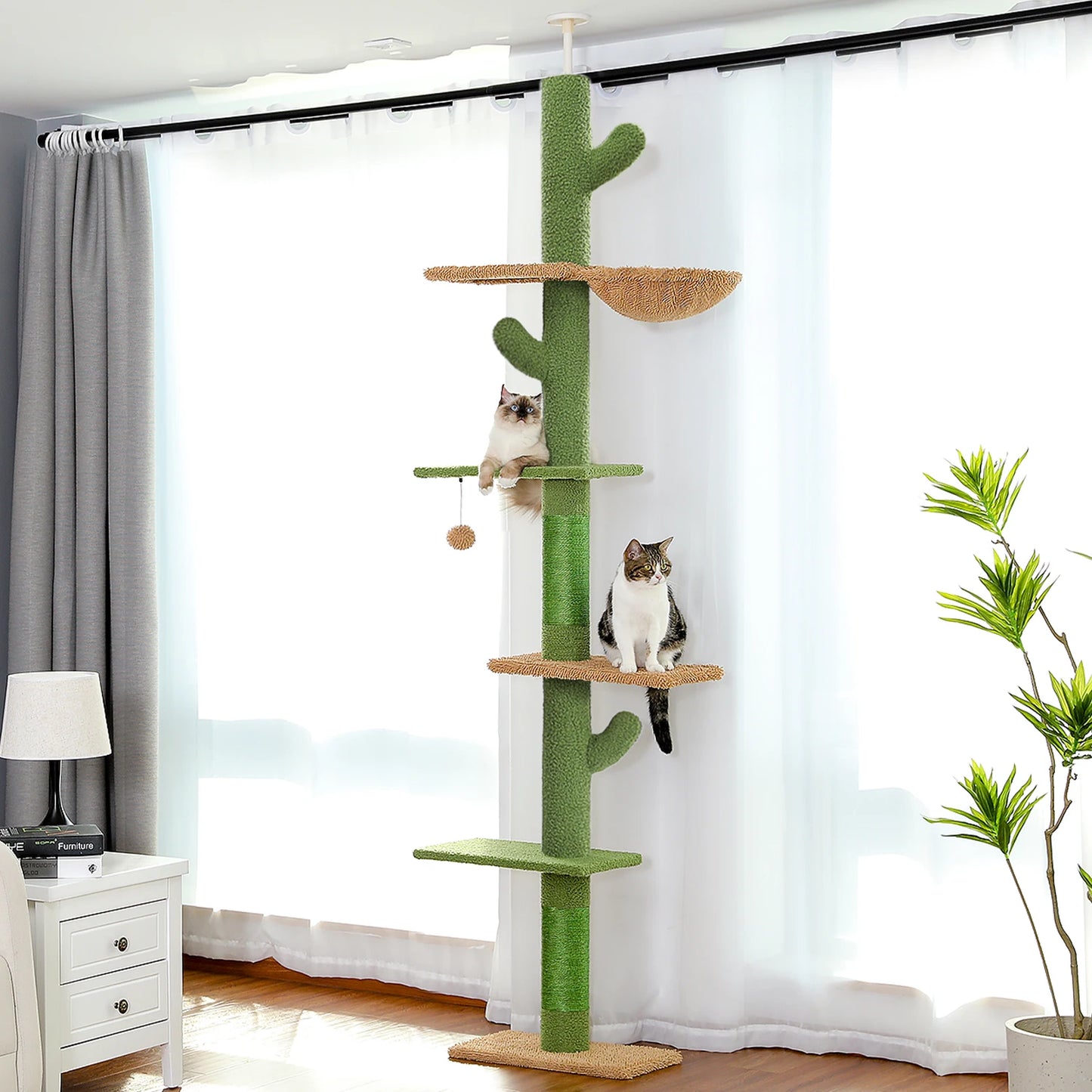 PEQULTI Cactus Cat Tower With Sisal Scratching Post And Hammock