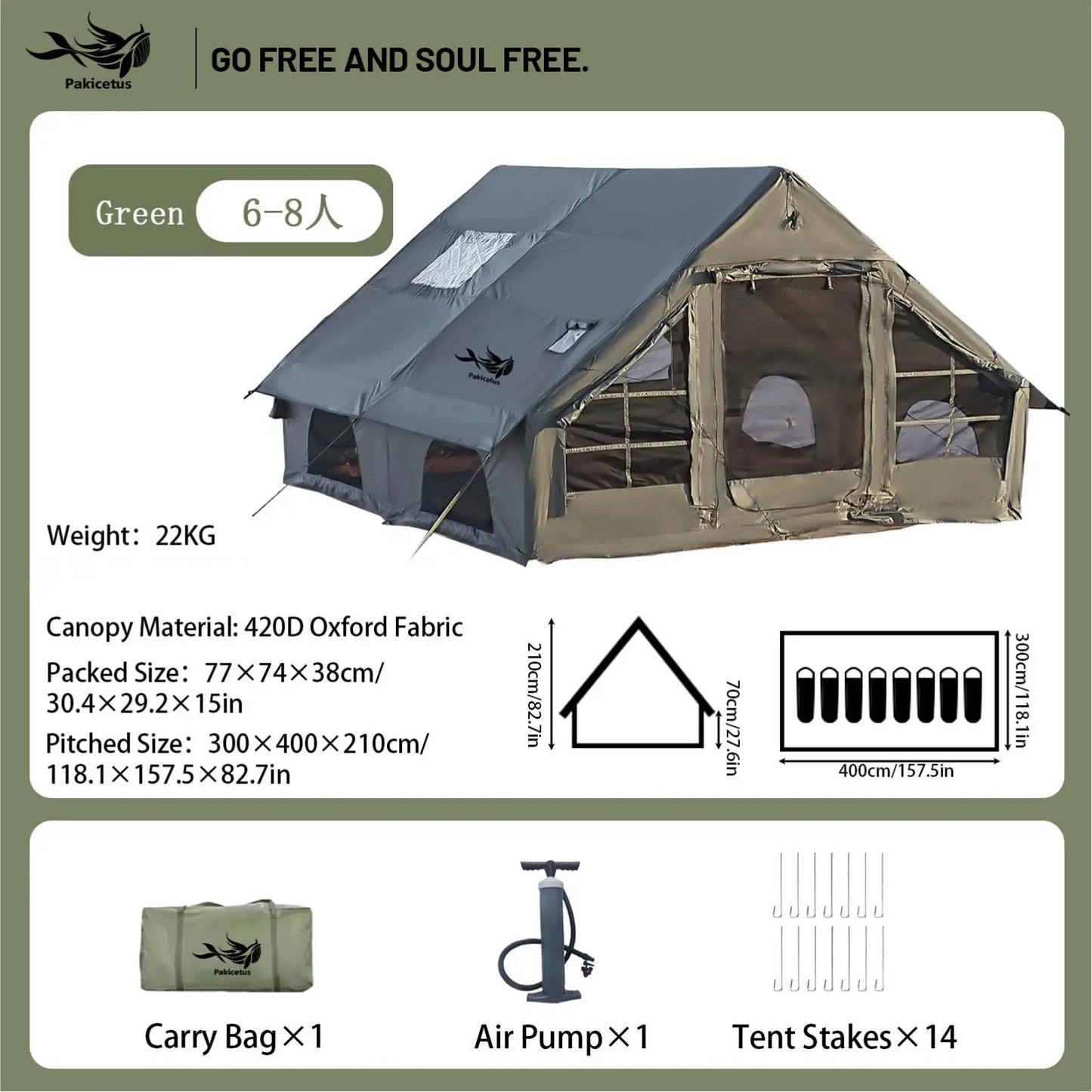 Pakicetus Quick Setup Inflatable Camping Tent Waterproof Family Air Tent