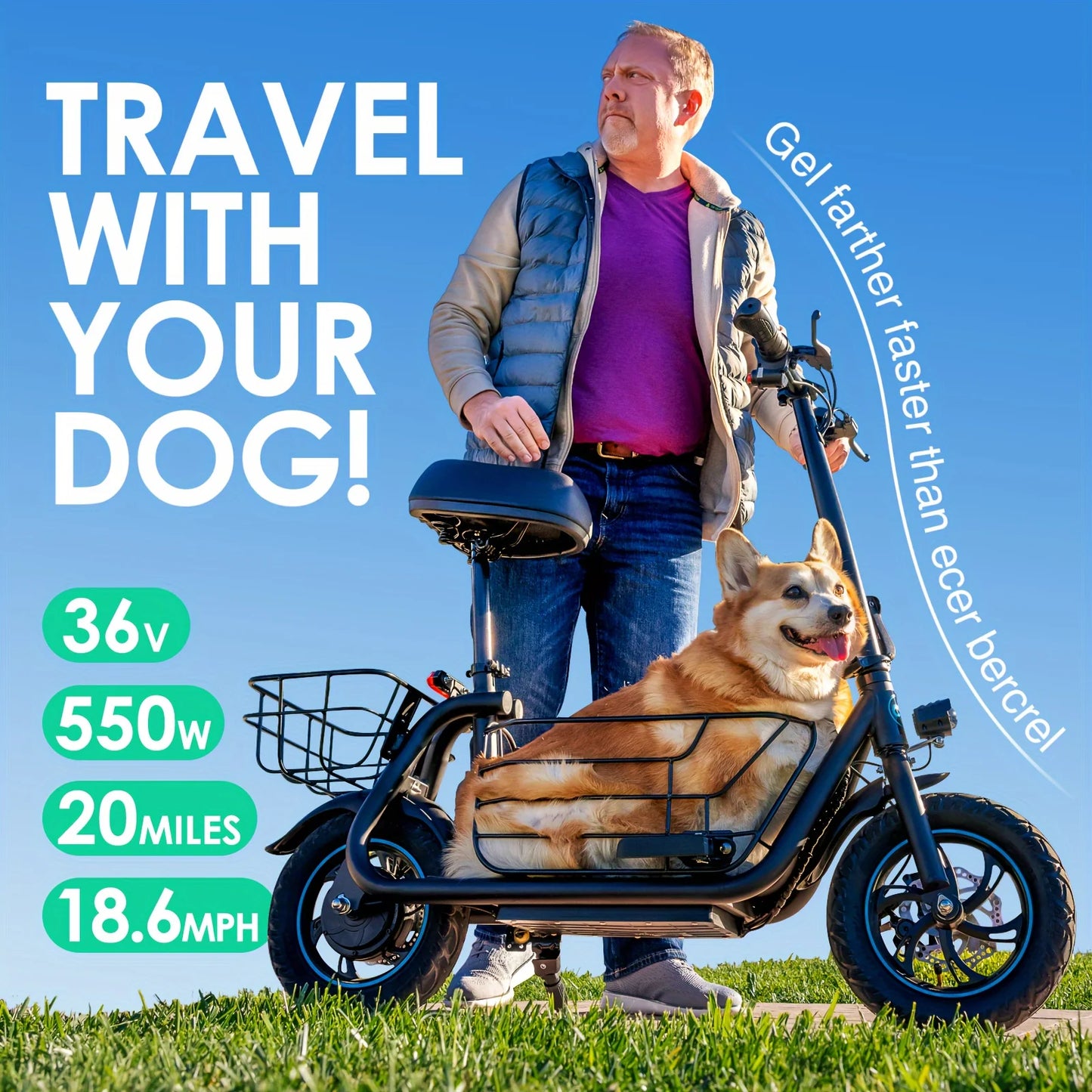 Gyroor Foldable Electric Scooter With Basket 20 Mile Range