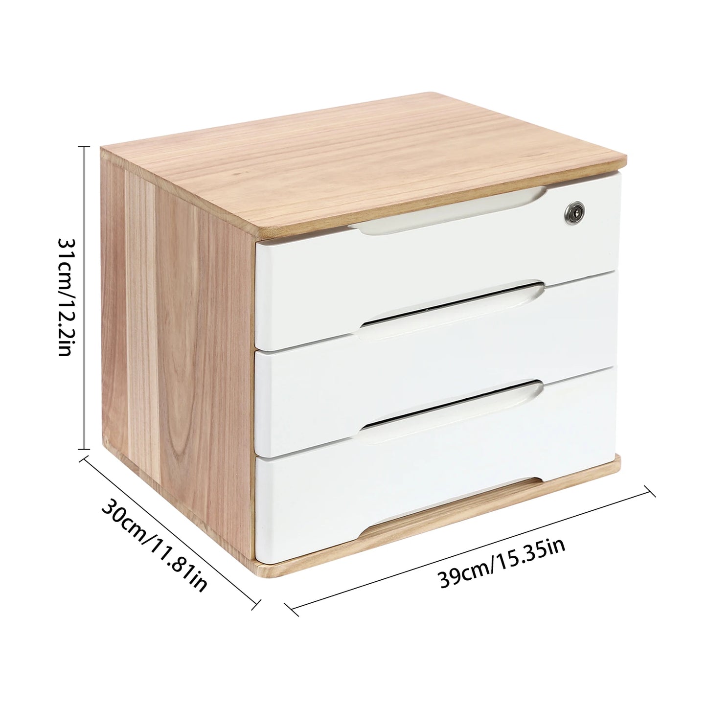 Wooden Desktop Storage Drawer Organizer With Lockable Drawers