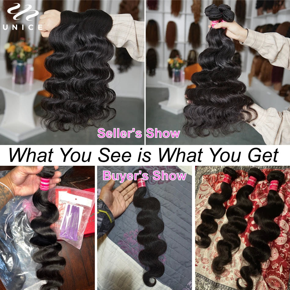 Unice Body Wave Bundles 100% Human Hair Virgin Brazilian Weave Extensions
