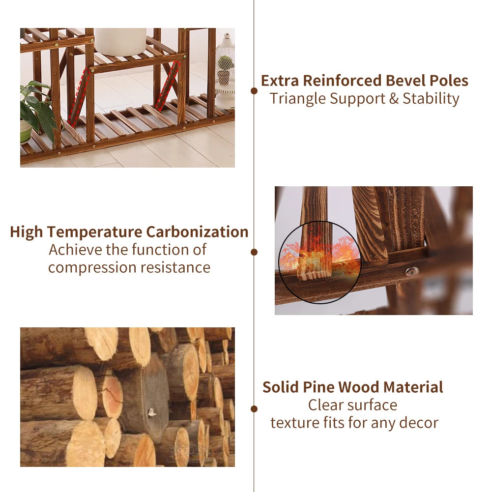 Elevated Wood Plant Stand For Indoor Outdoor Garden Pot Display