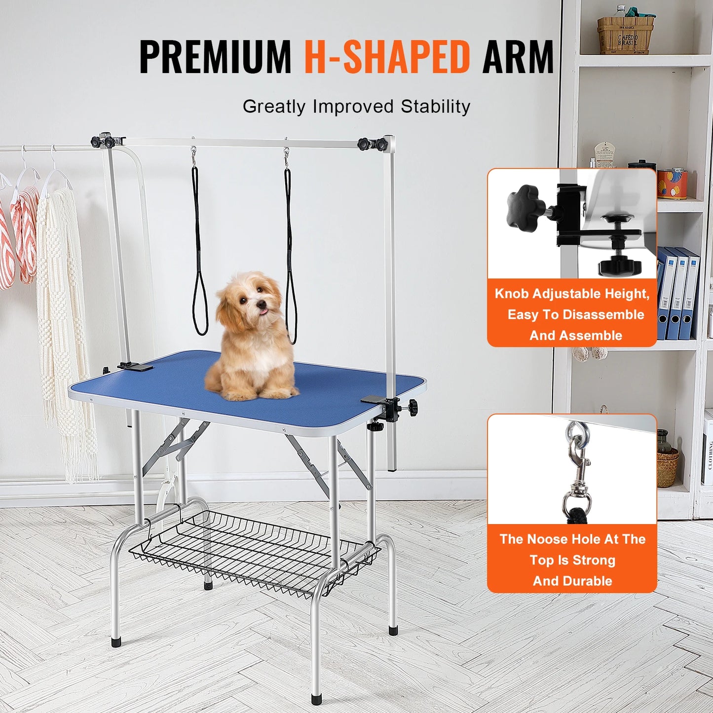 Foldable Stainless Steel Pet Grooming Table With Dual Arms