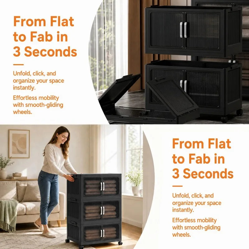 Five Tier Foldable Storage Cabinet With Wheels And Double Doors