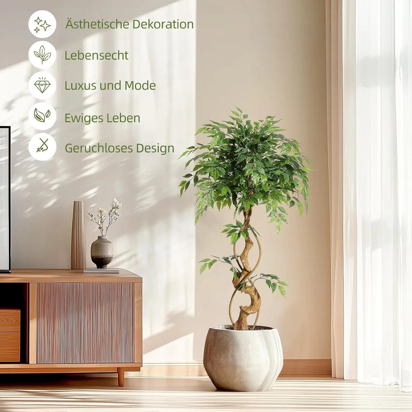Artificial Ficus Tree Weeping Fig Plant with Planter Home Decor