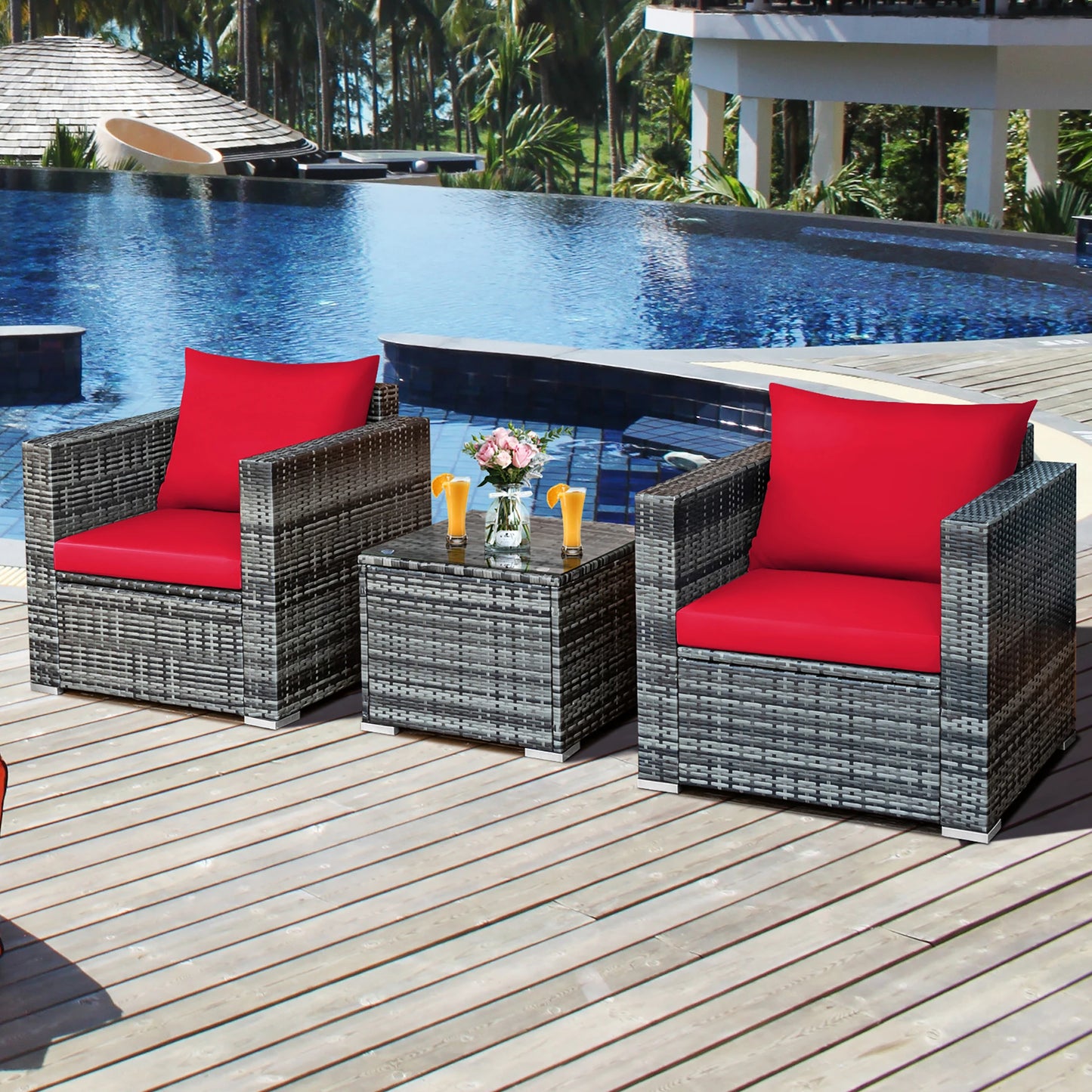 HOMASIS 3 Piece Outdoor Rattan Patio Furniture Set With Cushion