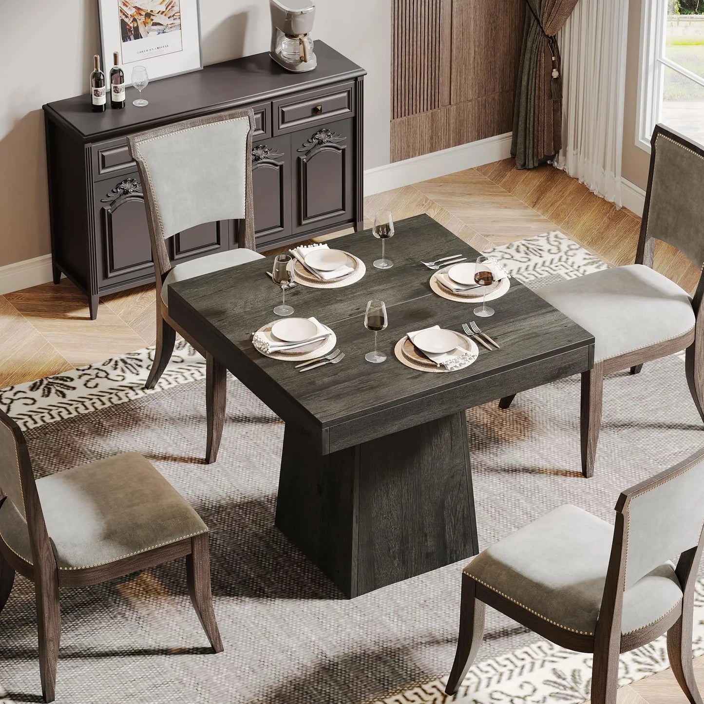 Tribesigns Square Wood Dining Table With Sturdy Pedestal Base