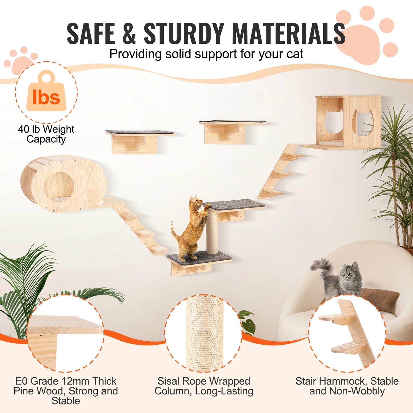 SucceBuy Wall Mounted Pine Wood Cat Shelf And Jumping Platform