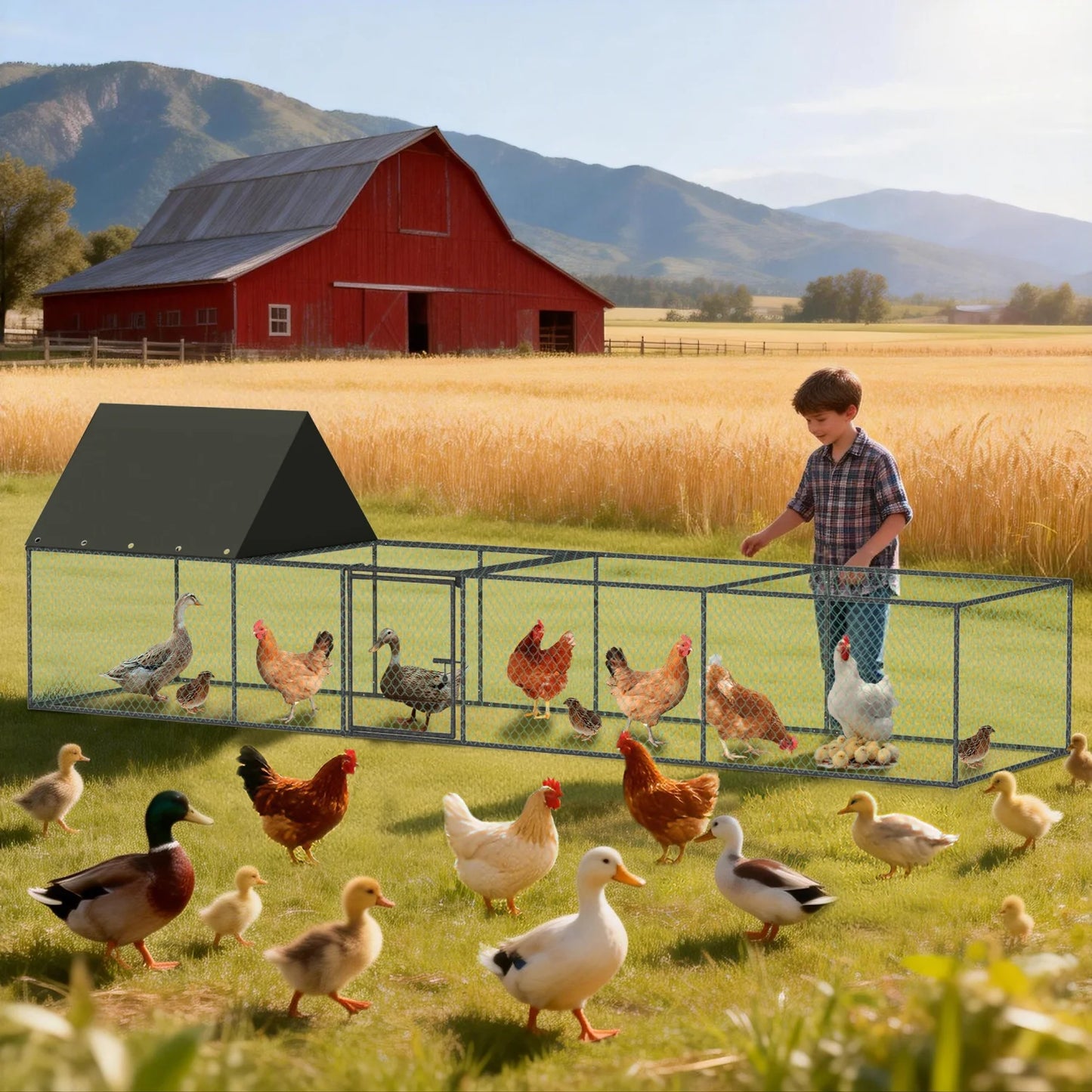 Bingopaw Metal Chicken Coop Walk-in Run Fence With Nylon Netting