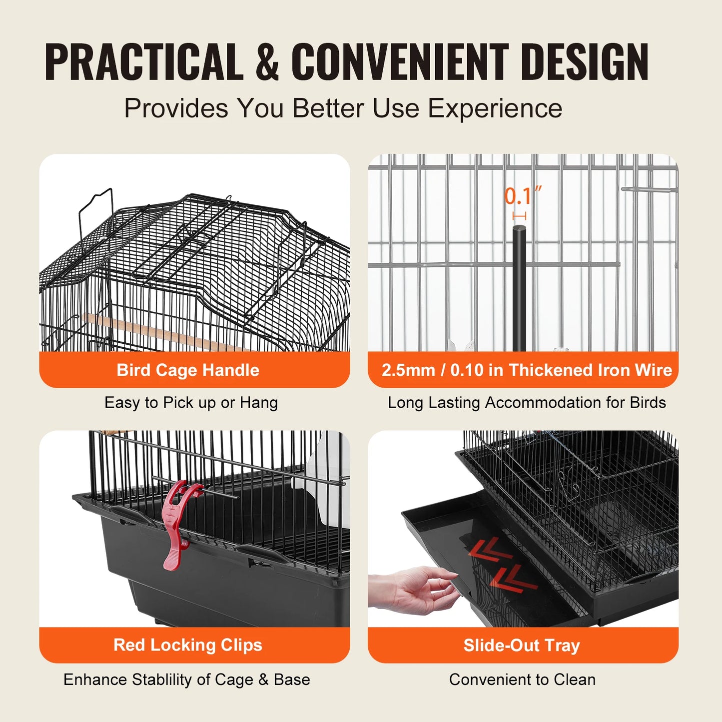 SucceBuy Travel Hanging Parrot Bird Cage with Swing and Perch
