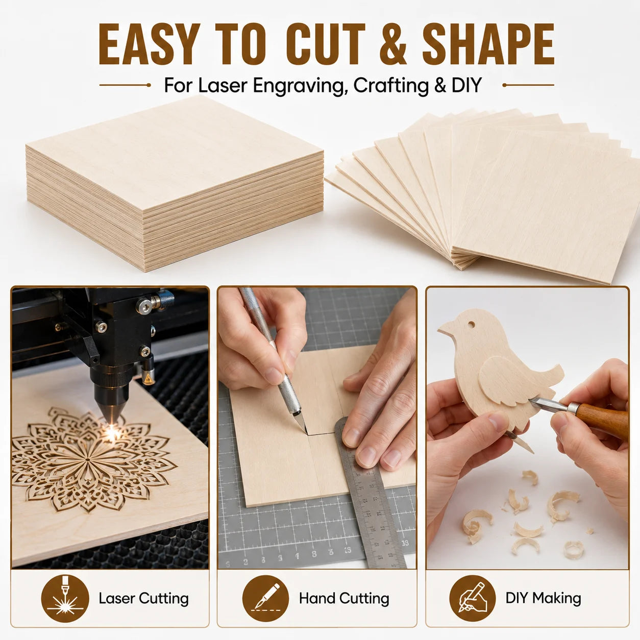 BlazeX Unfinished Basswood Plywood Sheets For Laser Engraving Projects