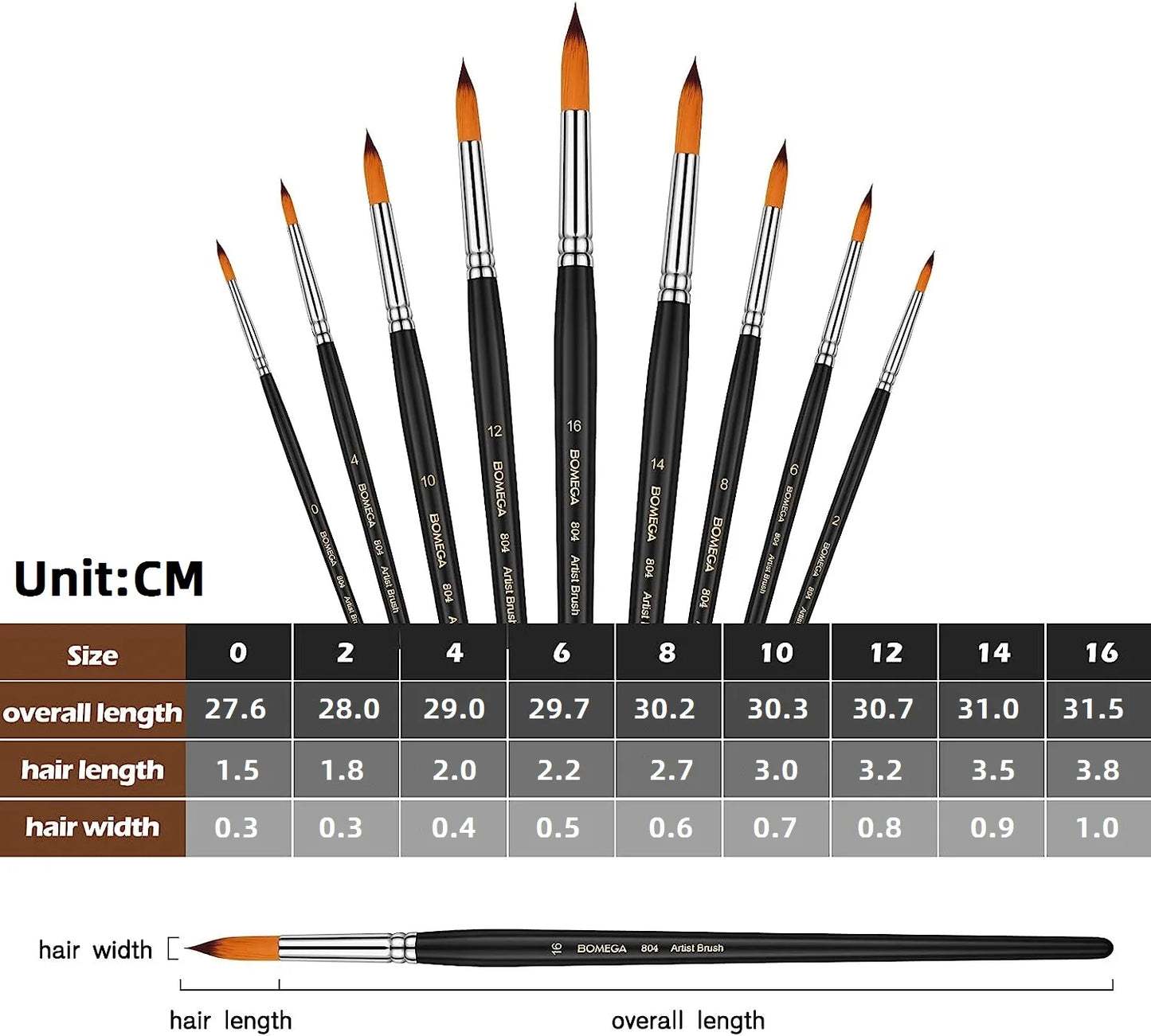 Professional Round Watercolor Paint Brushes Wood Handle Nylon Bristles
