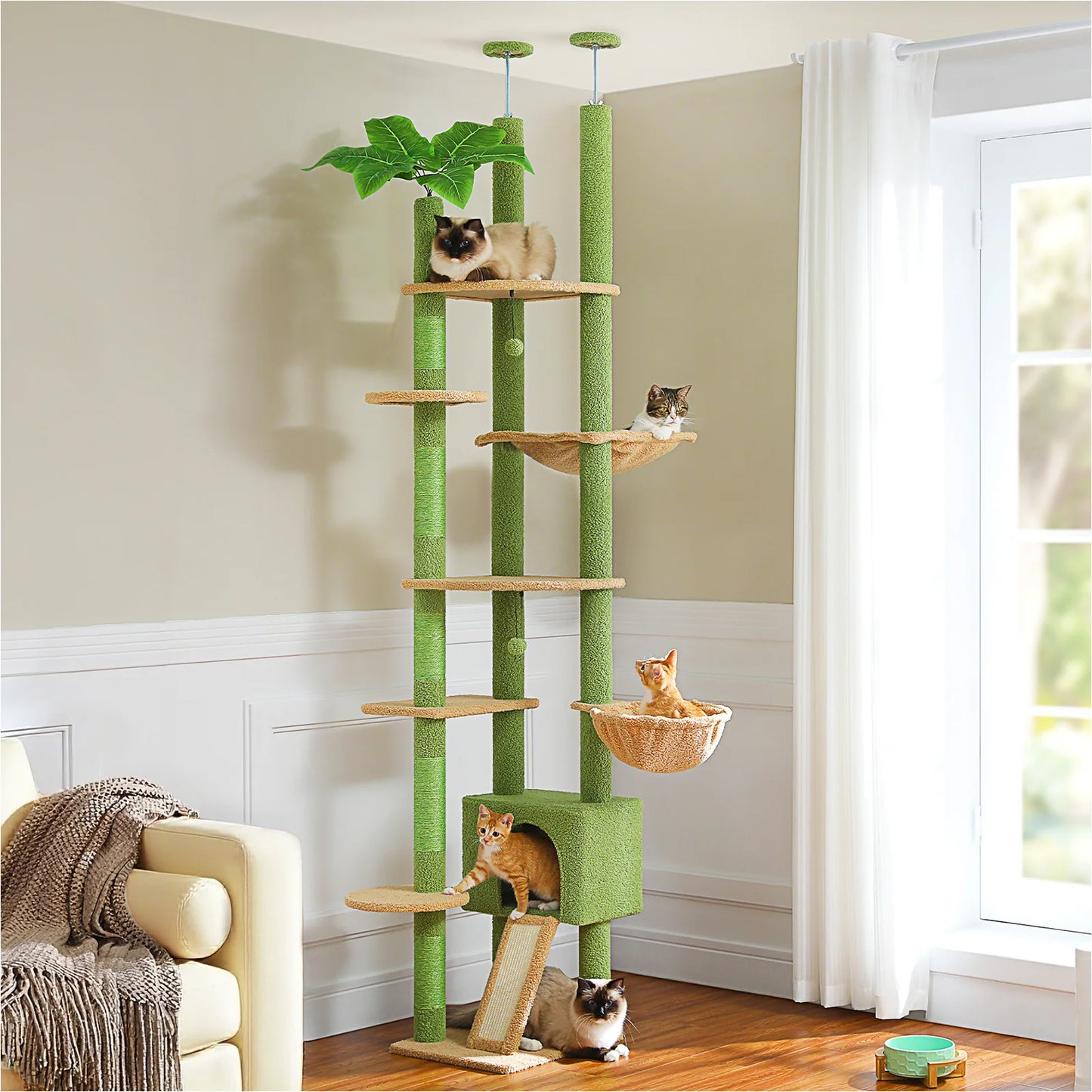 PEQULTI Floor To Ceiling Cat Tower With Sisal Scratcher