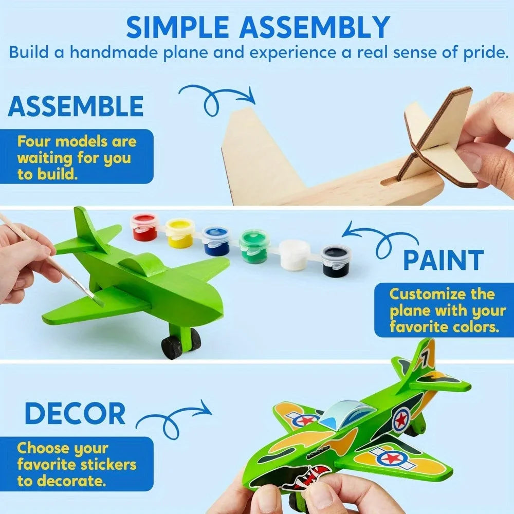 JoyfyDIY Wooden Airplane Craft Kit Assembly And Painting Toys