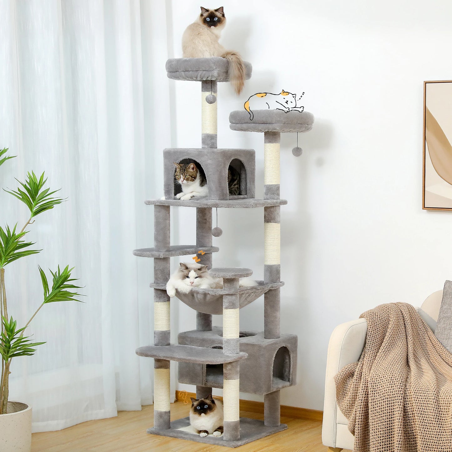 PAWZ Road Cat Tree Tower With Sisal Posts And Hammock