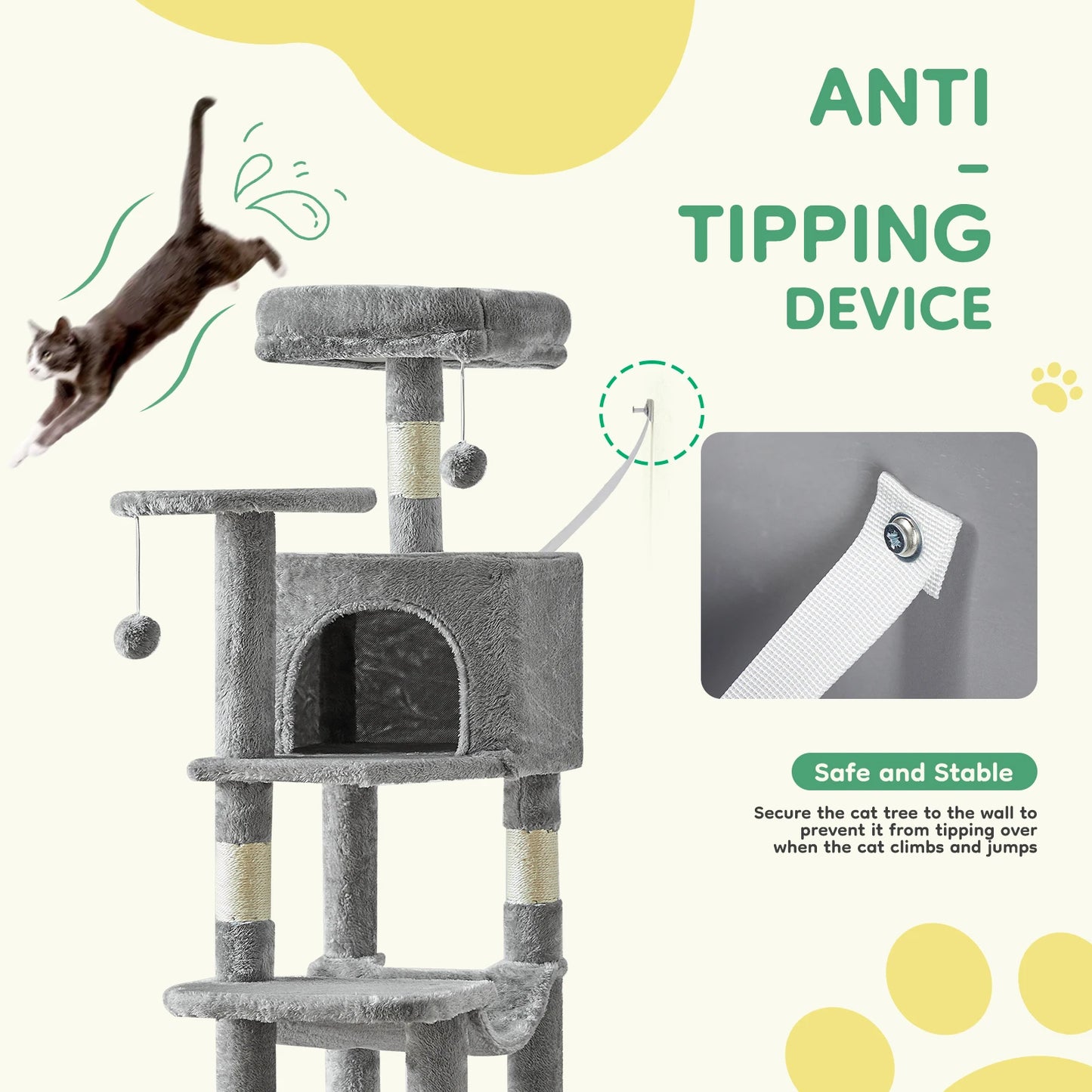 JHK Four Tier Cat Tree With Natural Sisal Scratching Post