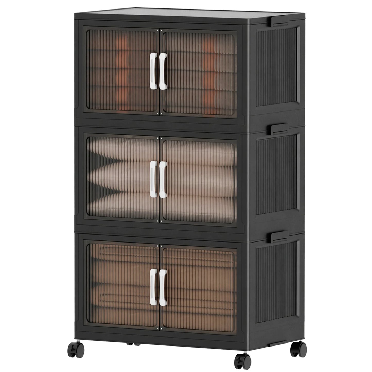 Five Tier Foldable Storage Cabinet With Wheels And Double Doors