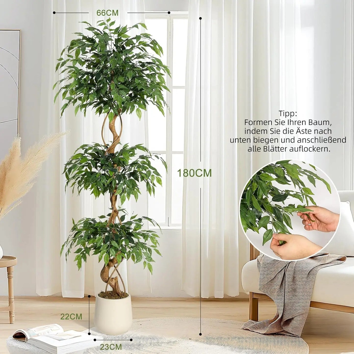 Artificial Ficus Tree Weeping Fig Plant with Planter Home Decor