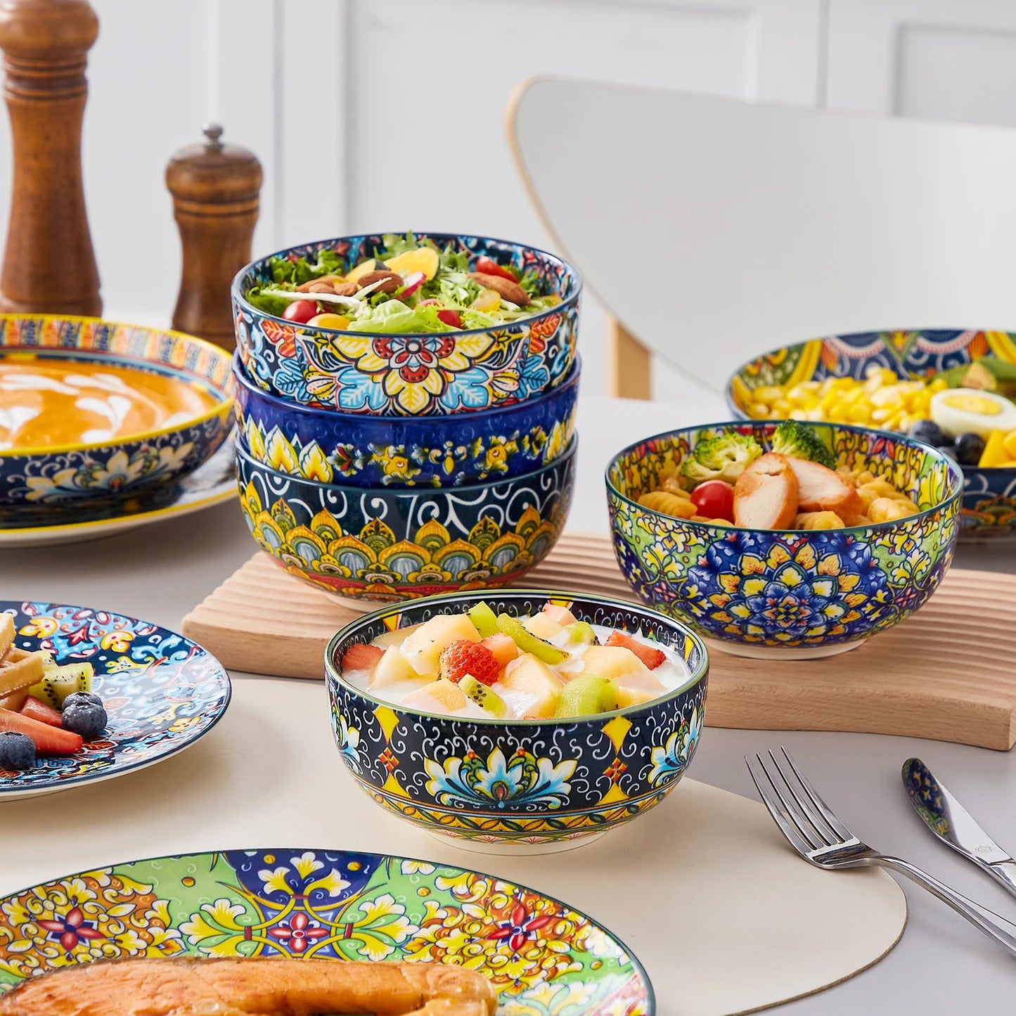 Malacasa 24 Piece Bohemian Porcelain Dinnerware Set With Plant Pattern