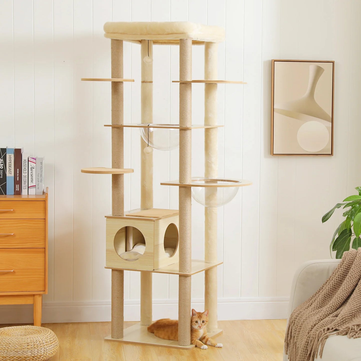 Pawz Wooden Cat Tower With Scratching Posts Hammock And Perch