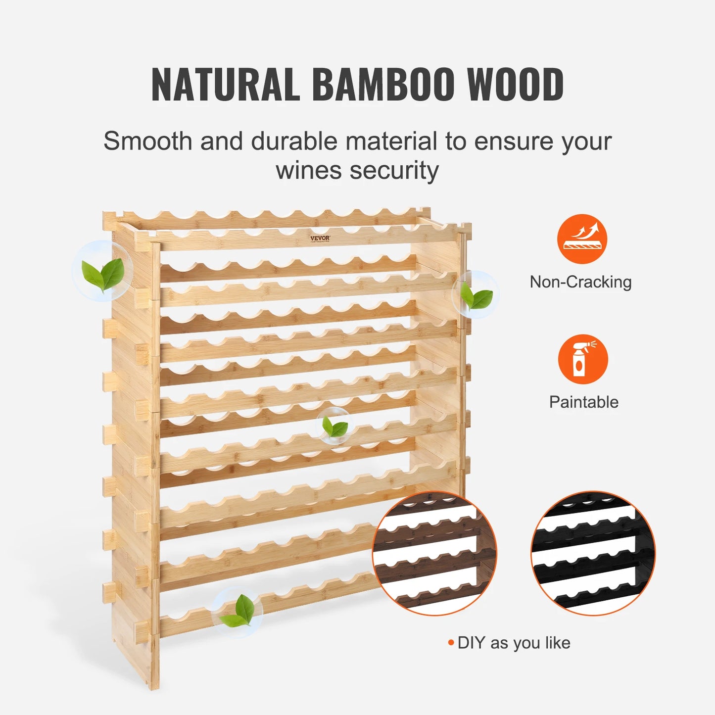 SucceBuy Bamboo Free Standing Stackable Modular Wine Storage Rack