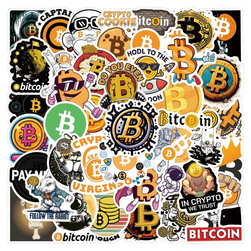 Cartoon Bitcoin Crypto Vinyl Decal Sticker Pack For Gadgets