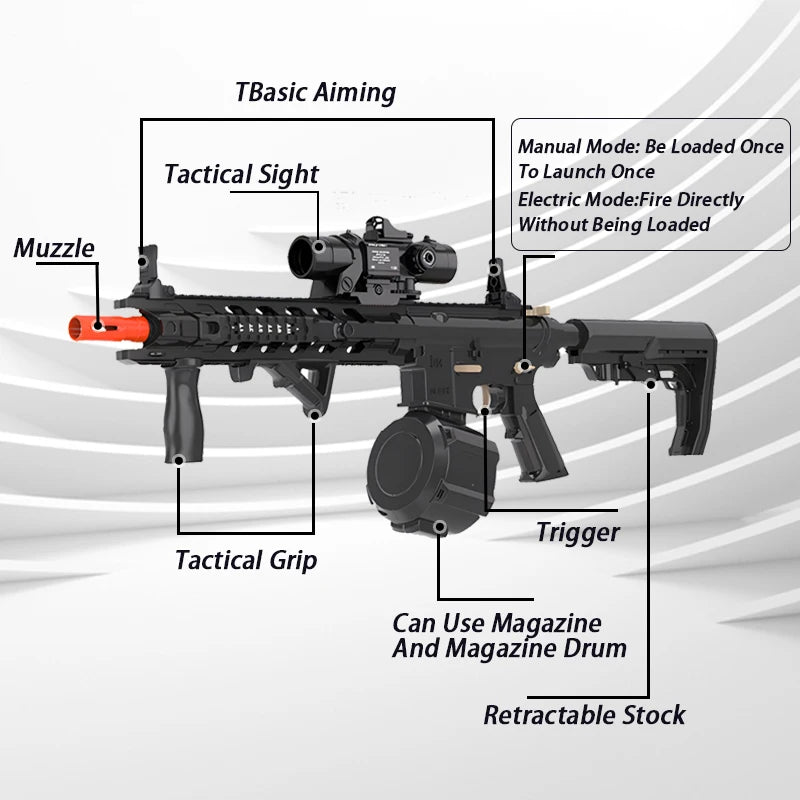 M4 Electric Gel Ball Toy Rifle Featuring Dual Operation Modes