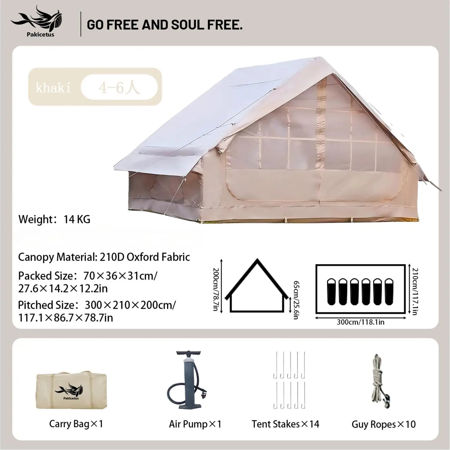 Pakicetus Quick Setup Inflatable Camping Tent Waterproof Family Air Tent