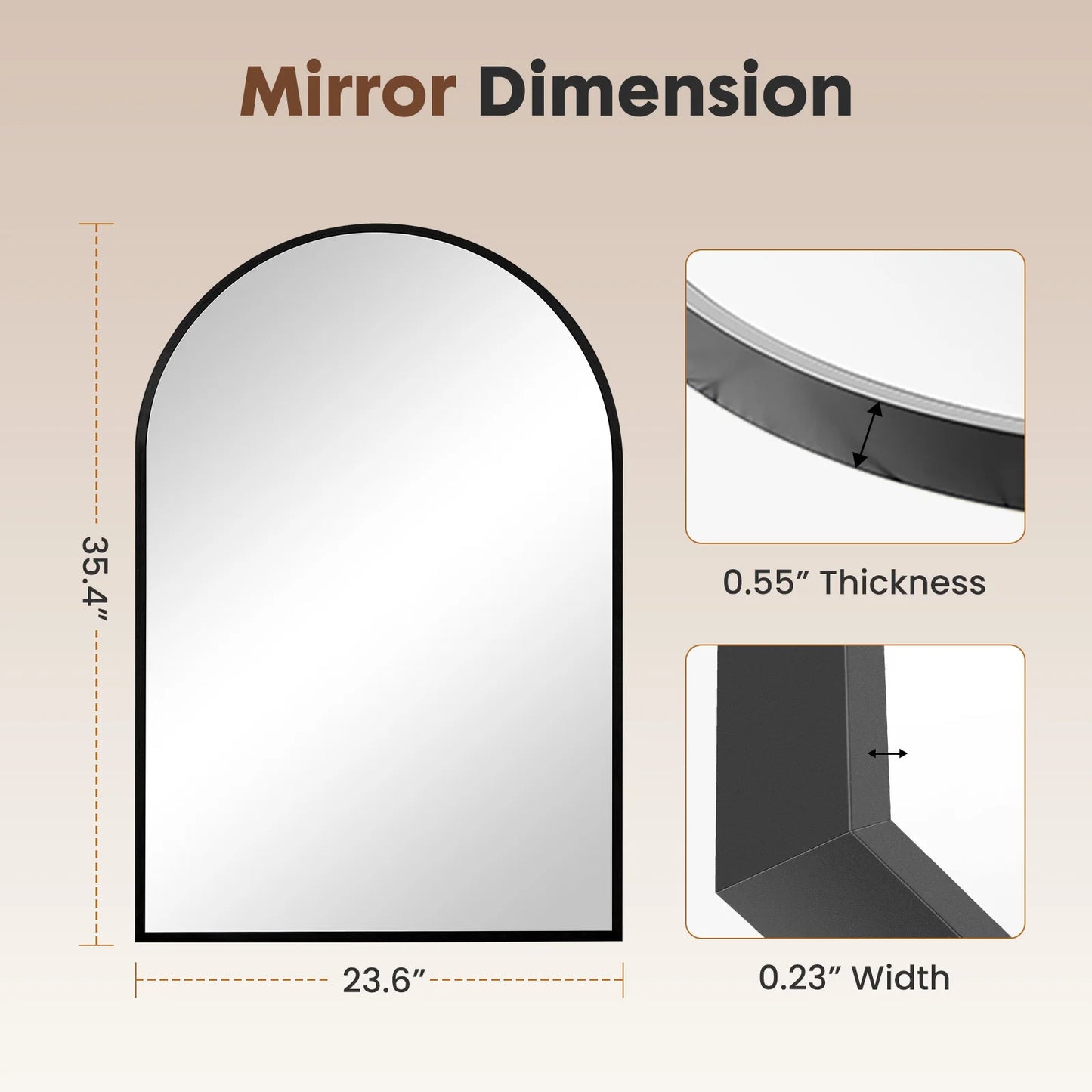 JHK Modern Arched Metal Framed Wall Mirror For Home Decor