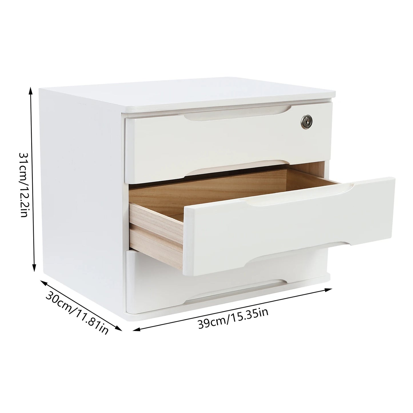 Wooden Desktop Storage Drawer Organizer With Lockable Drawers