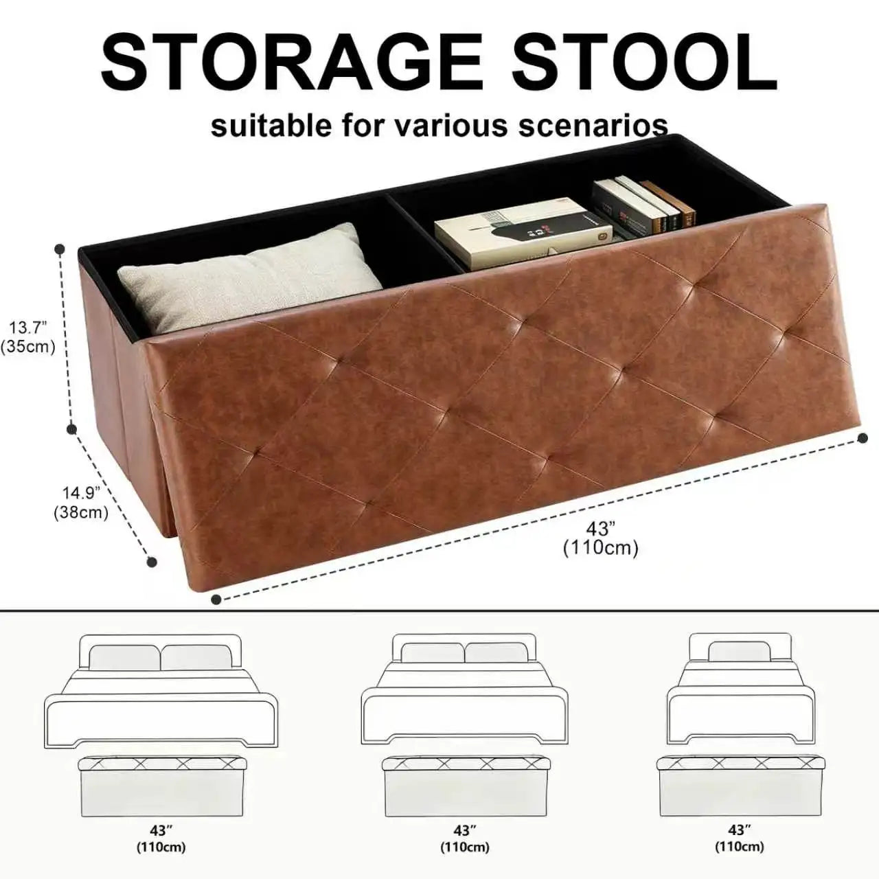 Sarenzoon Tufted Faux Leather Storage Folding Footrest Ottoman