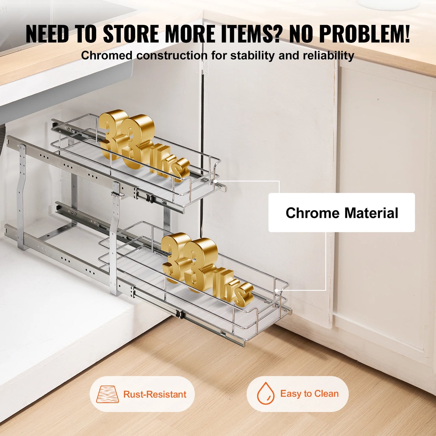 Vevor Heavy Duty Pull Out Cabinet Organizer Slide Shelf Kitchen