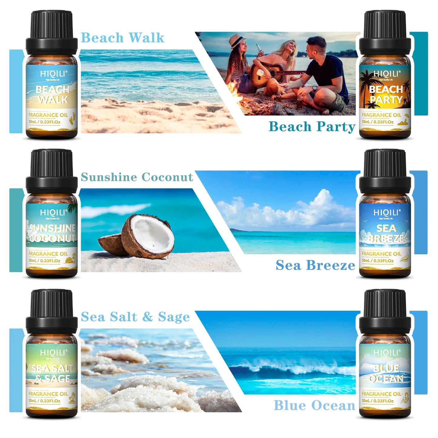 Hiqili Gold Coast Fragrance Oil Gift Set For Aromatherapy