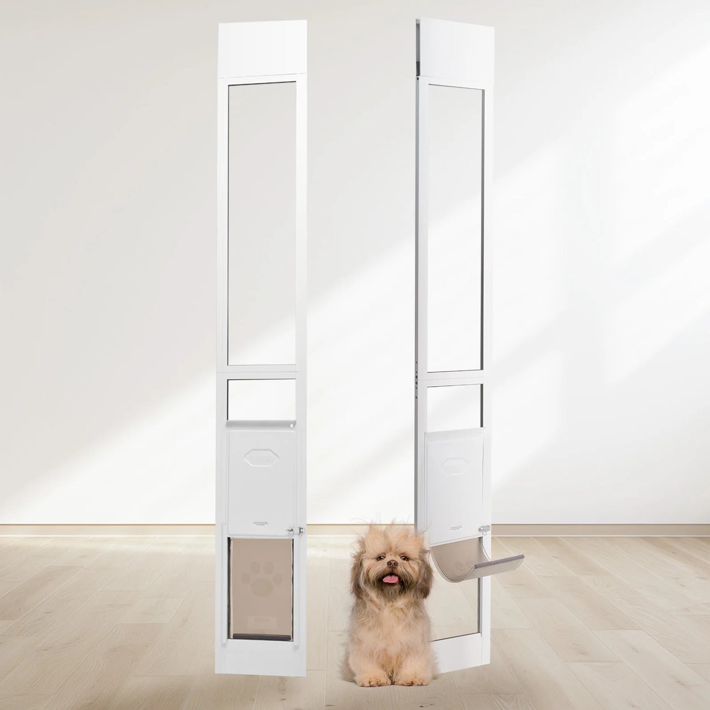 Adjustable Aluminum Sliding Dog Door With Tempered Glass Frame