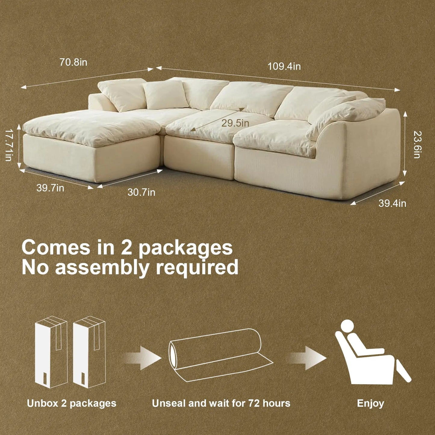 Yeflixvrau Modern Cloud L Shaped Sectional Sofa With Ottoman