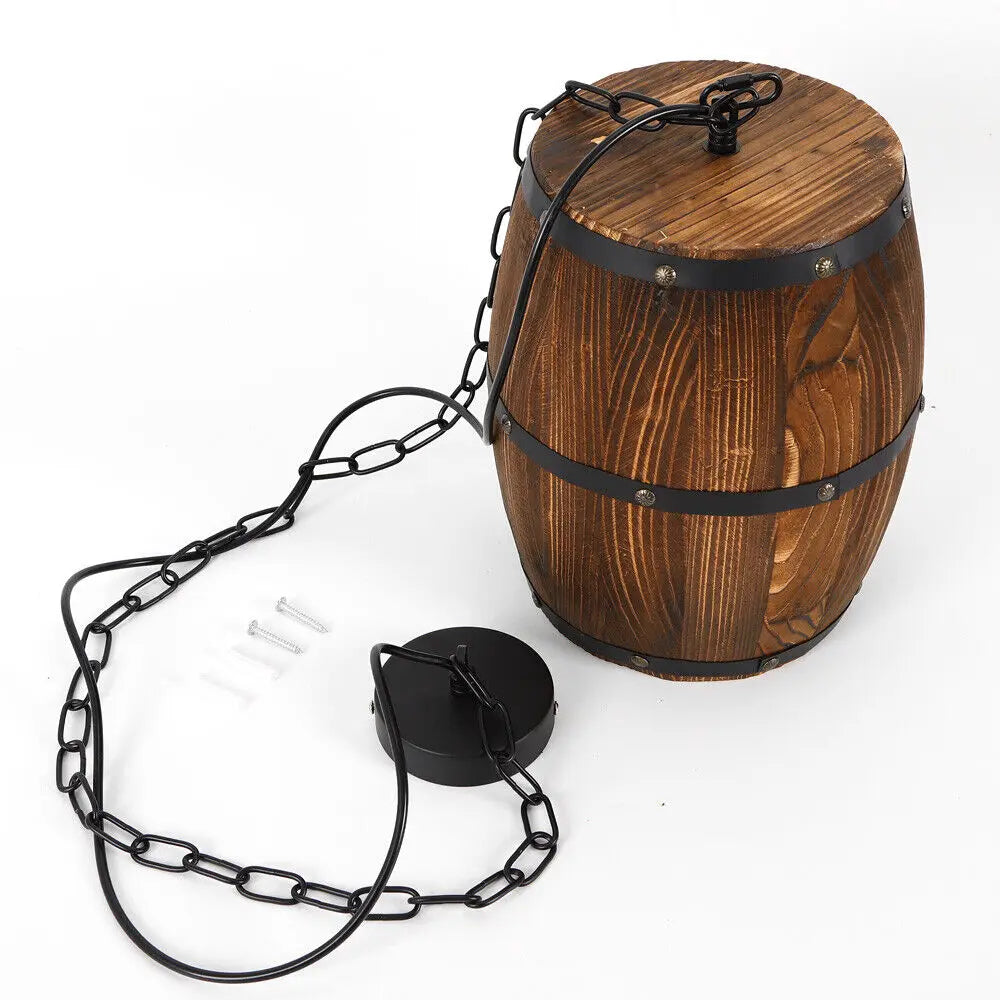 Vintage Wine Barrel Chain Pendant Ceiling Lamp For Rustic Cafe
