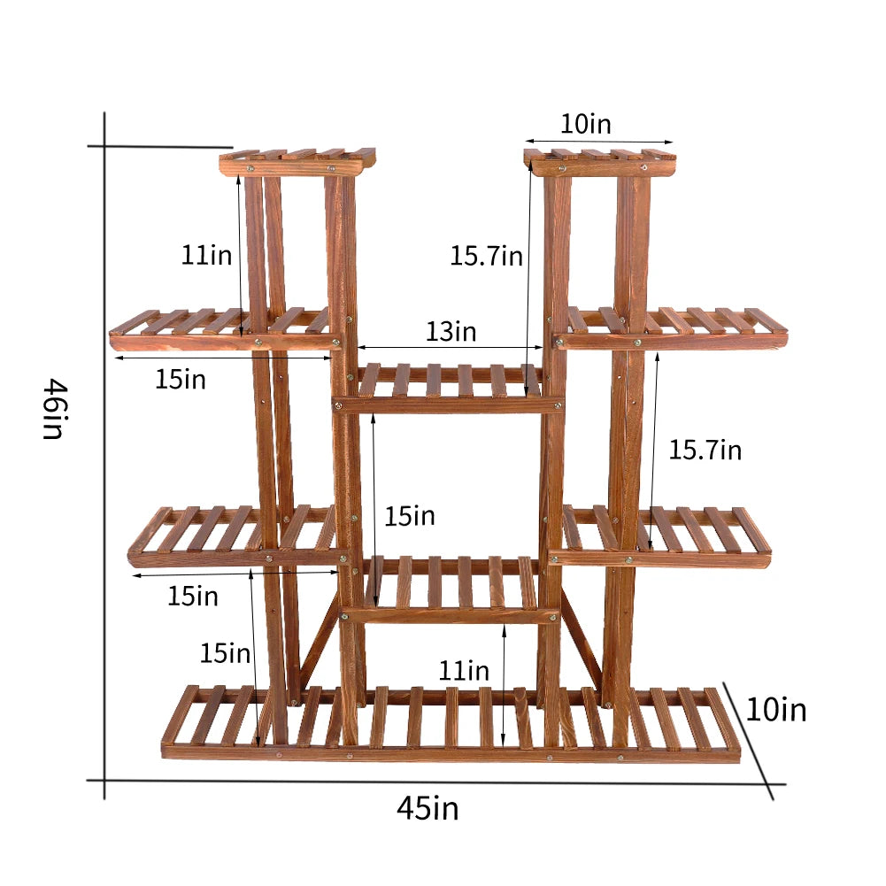Elevated Wood Plant Stand For Indoor Outdoor Garden Pot Display