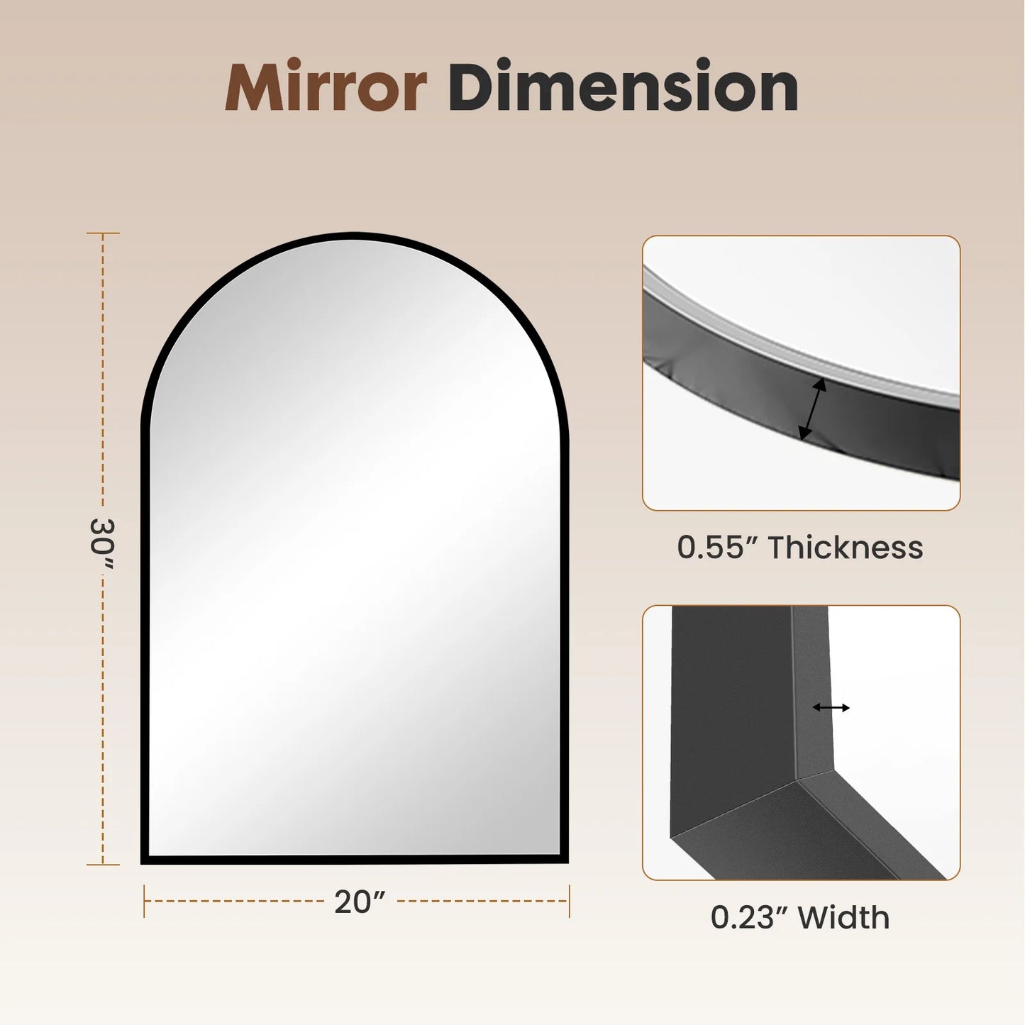 JHK Modern Arched Metal Framed Wall Mirror For Home Decor