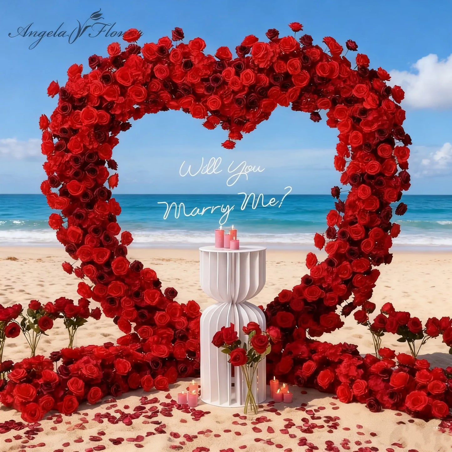 Angela Flower 5D Artificial Rose Heart Stand Wedding Backdrop