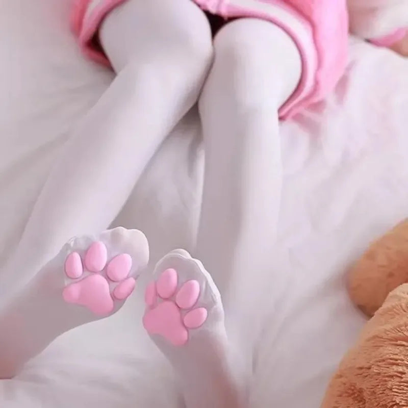 Premium Elastic Thigh High Stockings With Cute Paw Detail Pattern