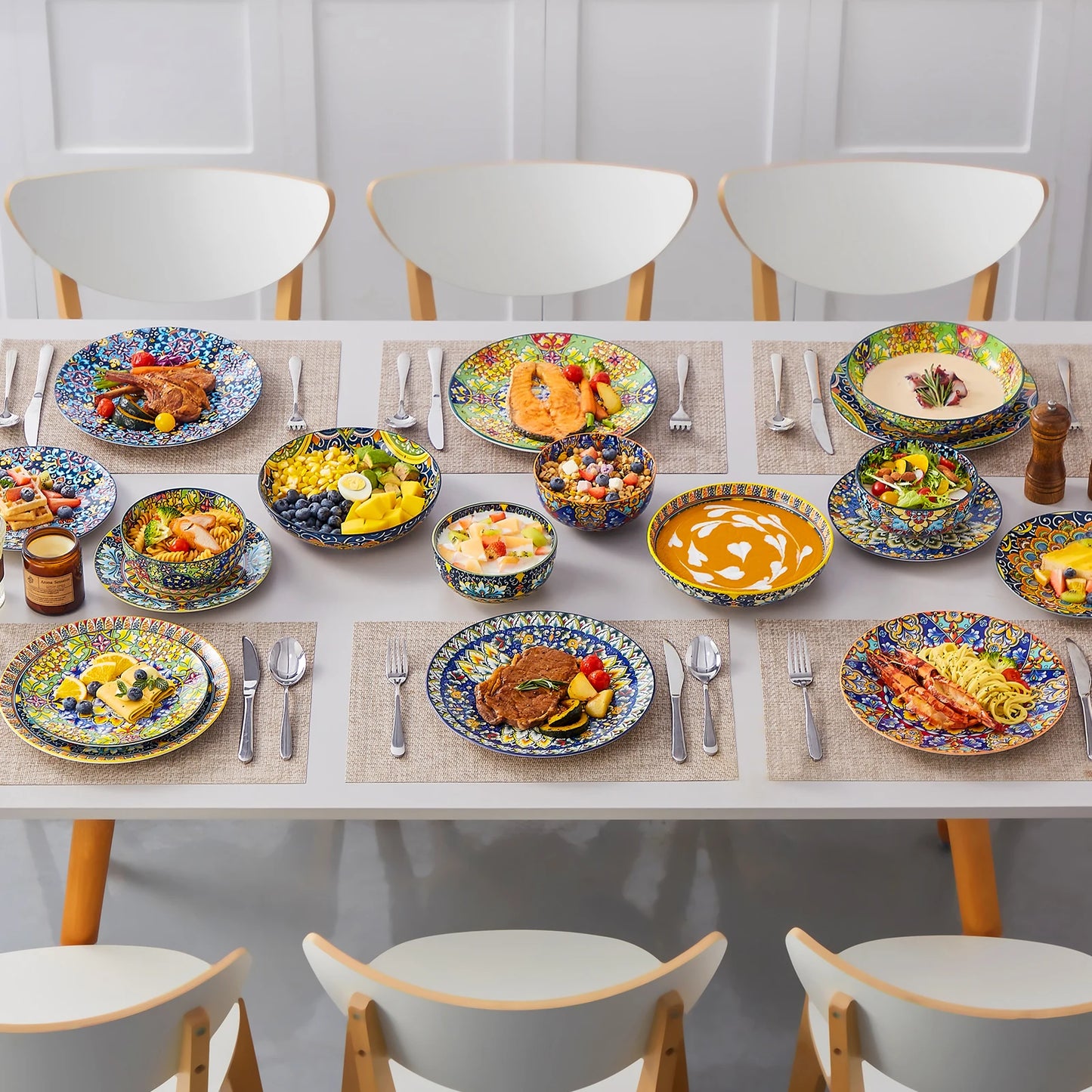 Malacasa 24 Piece Bohemian Porcelain Dinnerware Set With Plant Pattern